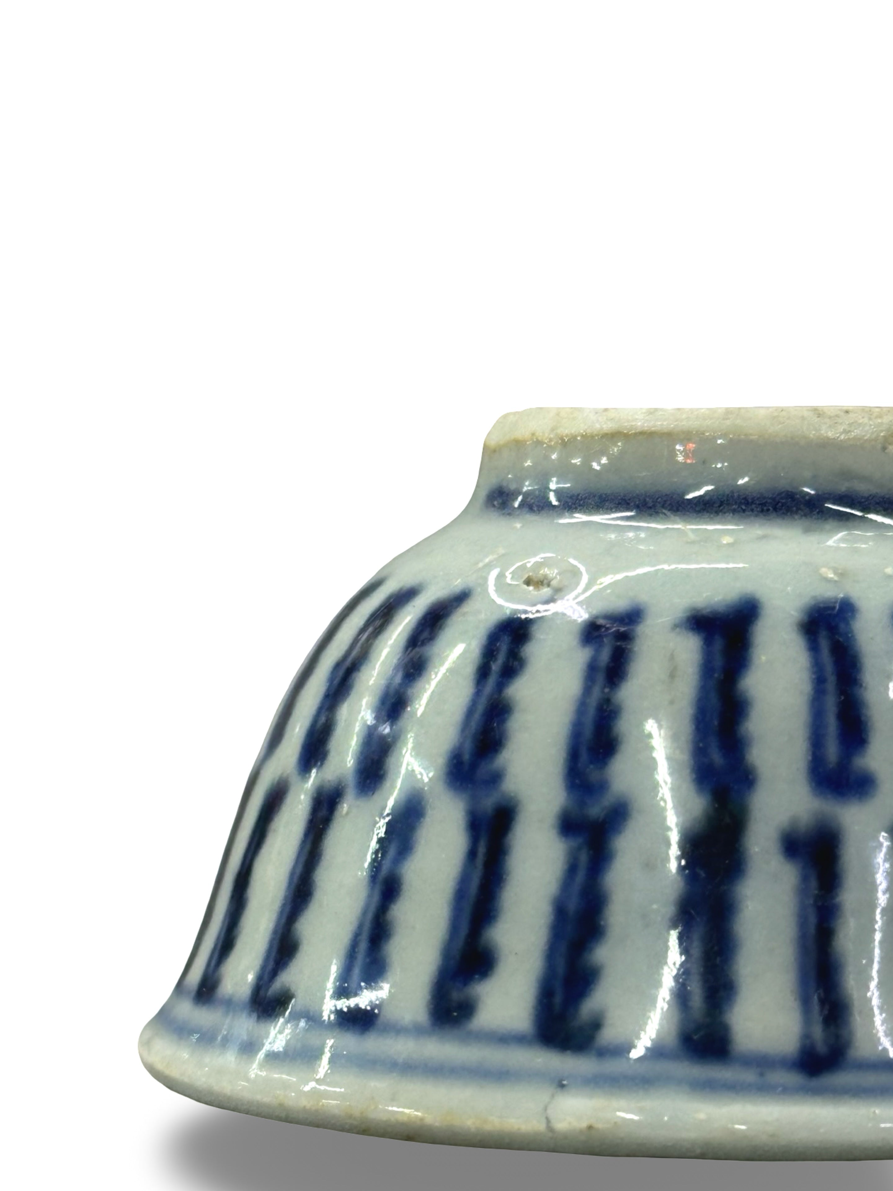 Qing dynasty Provincial Blue & White Porcelain Teacup – Vertical Stripe Motif