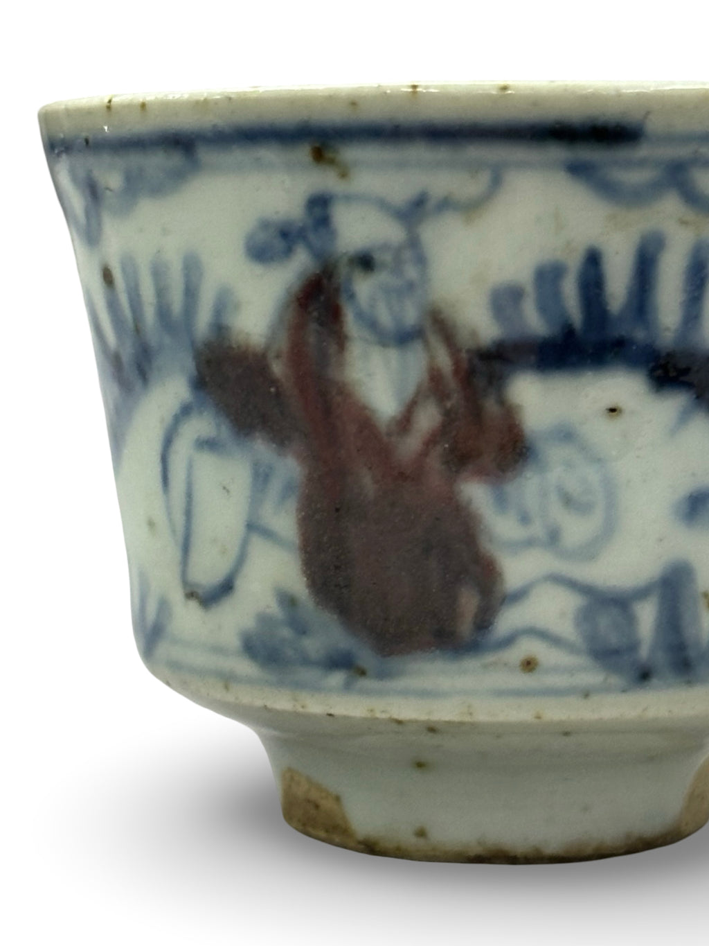 Mid-century was Chinese Blue & White Hand-Painted Tea Cup - Figurative Scholar & Landscape