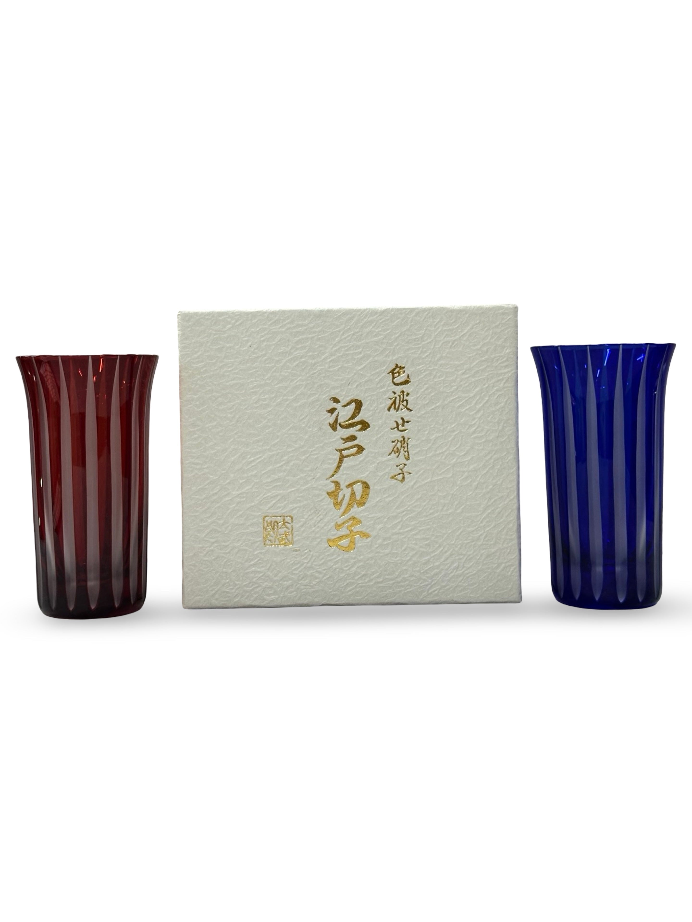 Tabu Glass Studio Edo Kiriko Hand-Cut Glass Set (Ruby & Sapphire)