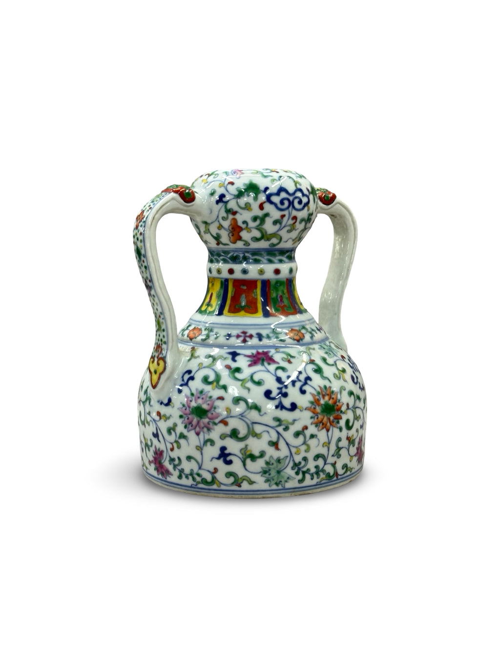 20th-Century Antique Style Chinese Doucai Porcelain Twin-Handled Vase - Floral Scroll & Lotus Motif