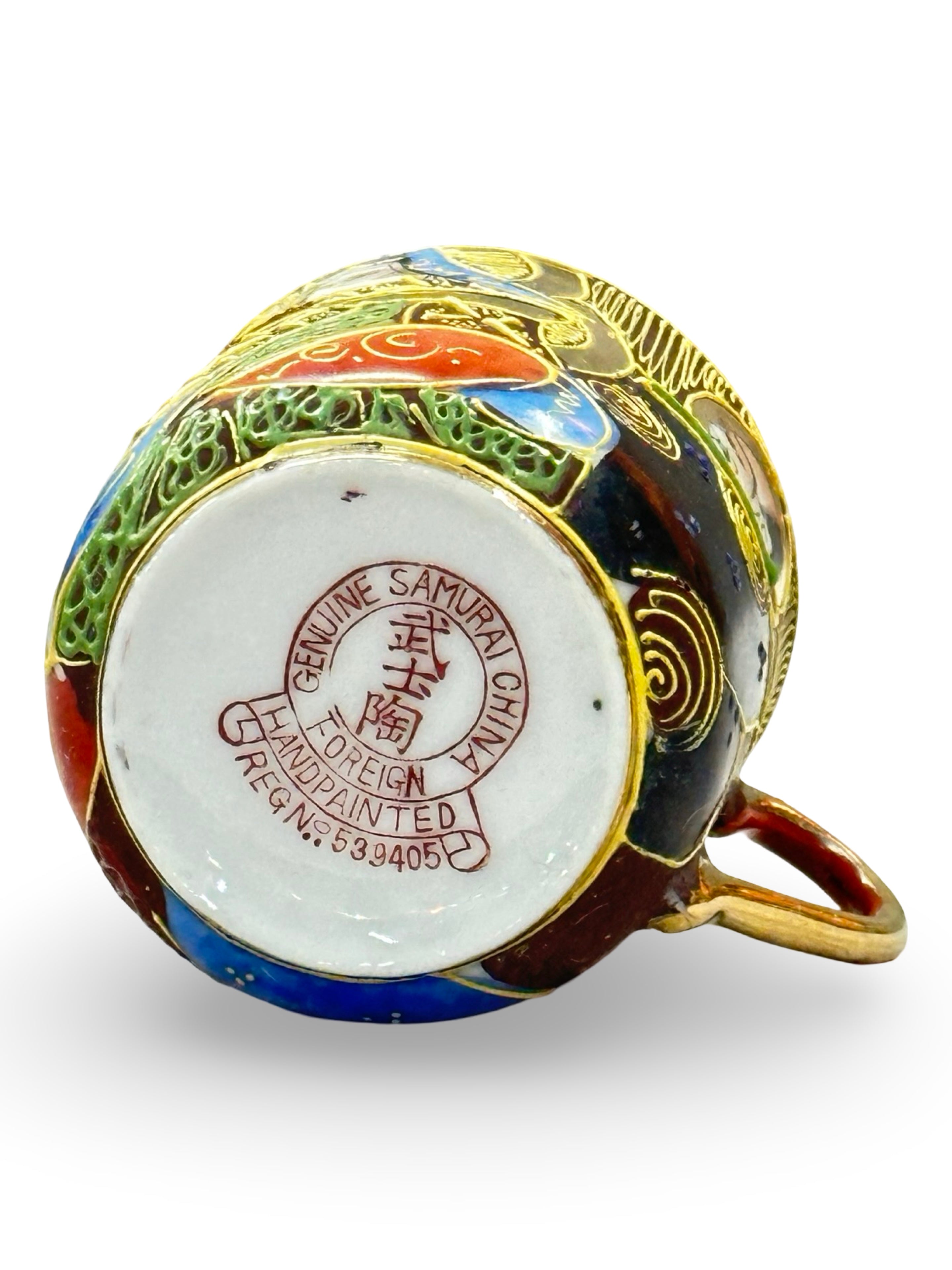 Vintage Japanese Samurai China Tea Cup and Saucer - Moriage Immortals Pattern - Hand-Painted Satsuma Style