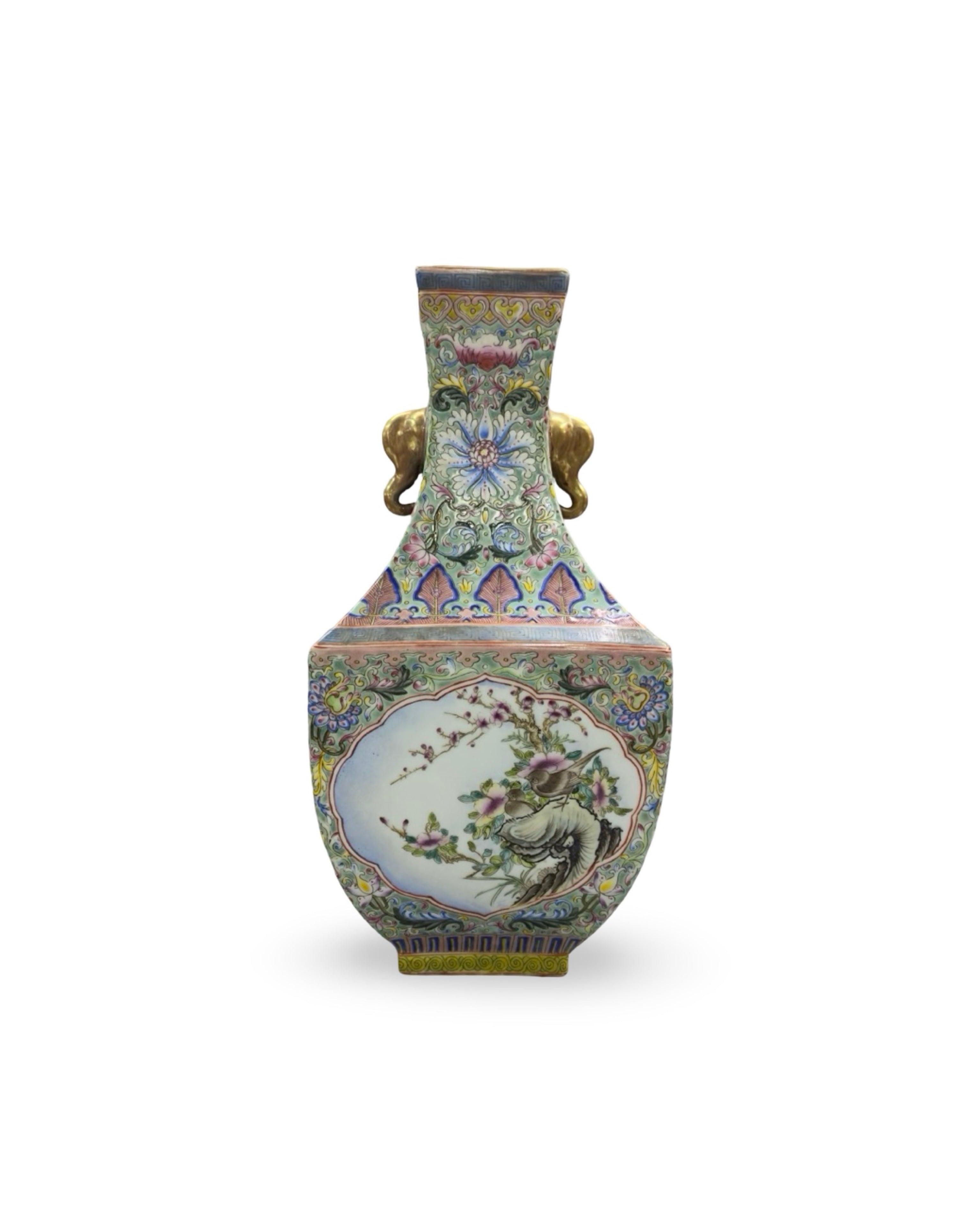 20th-Century Square Elephant handle vase