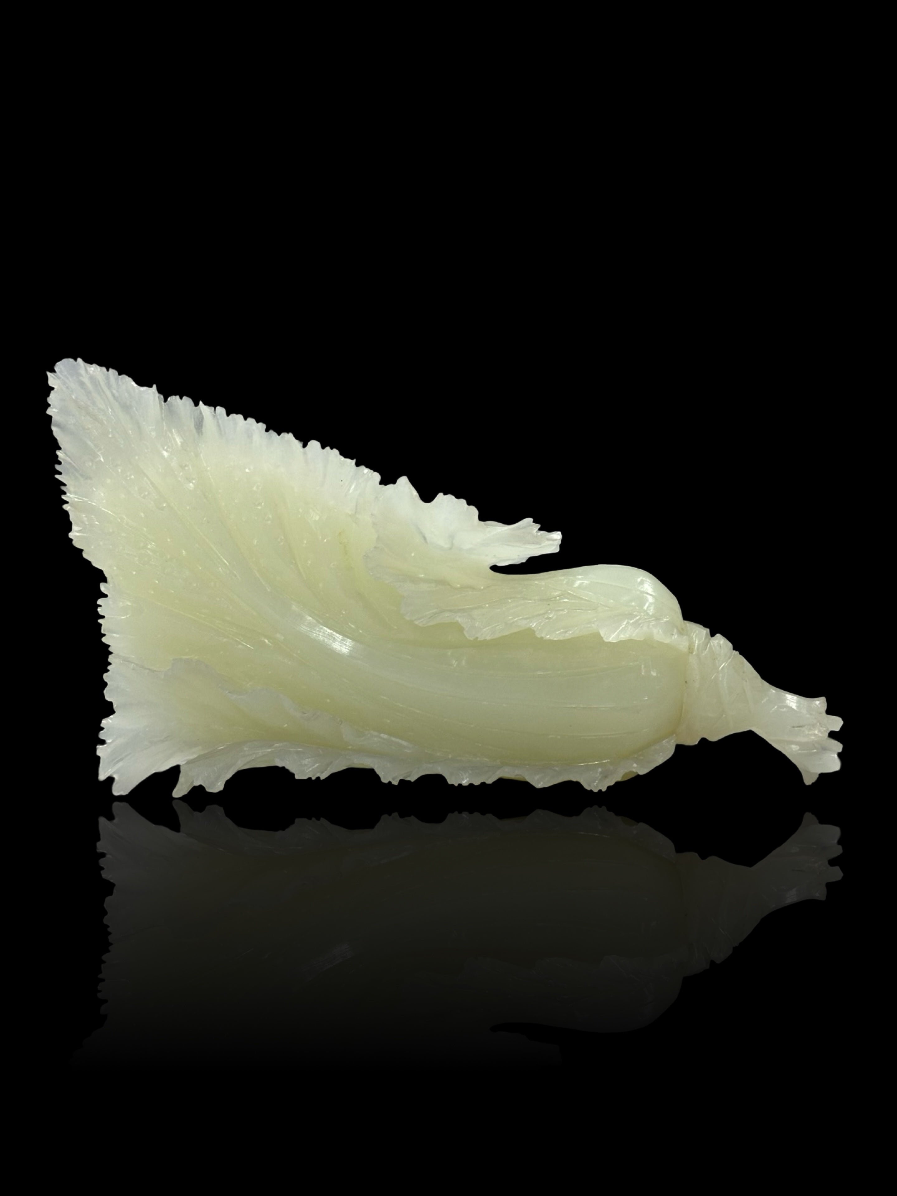 Oriental Translucent Stone Cabbage Sculpture – "Bai Cai" Prosperity Charm for Home & Office