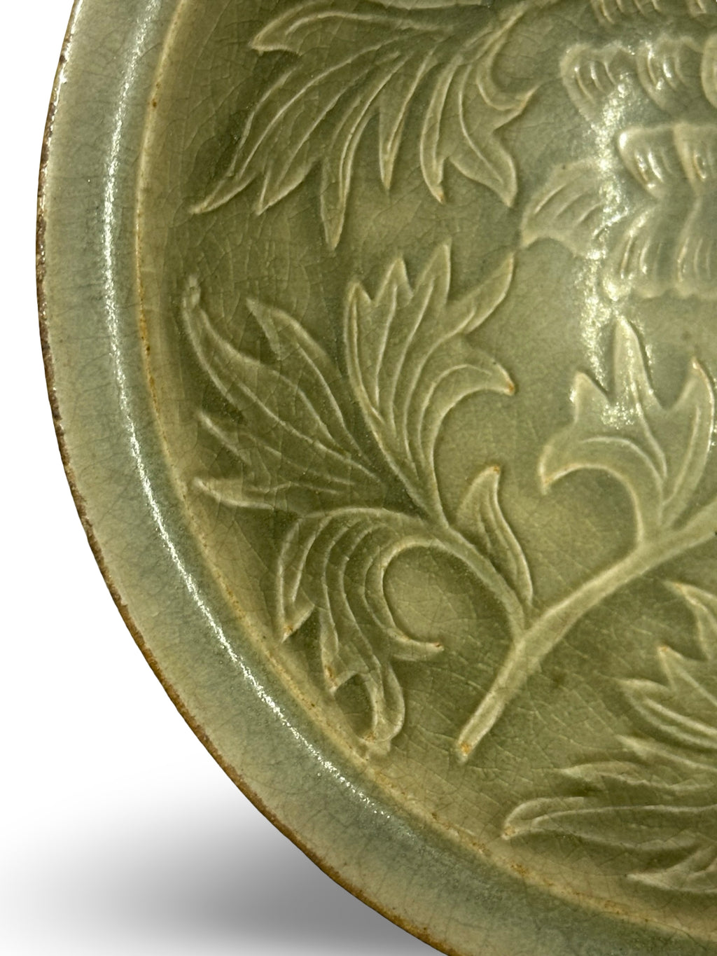 Antique Style Double-Walled Yaozhou Celadon Bowl - Hand-Carved Openwork Peony Design