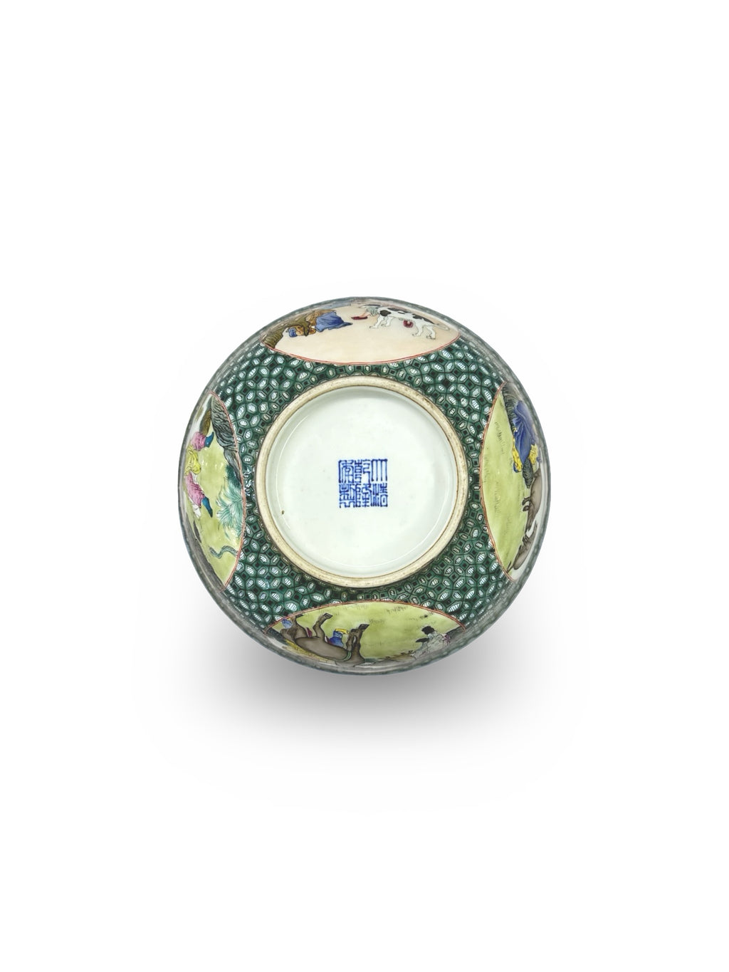 20th-Century Chinese Porcelain Figure & Zodiac Medallion Bowl – Green Honeycomb Enamel