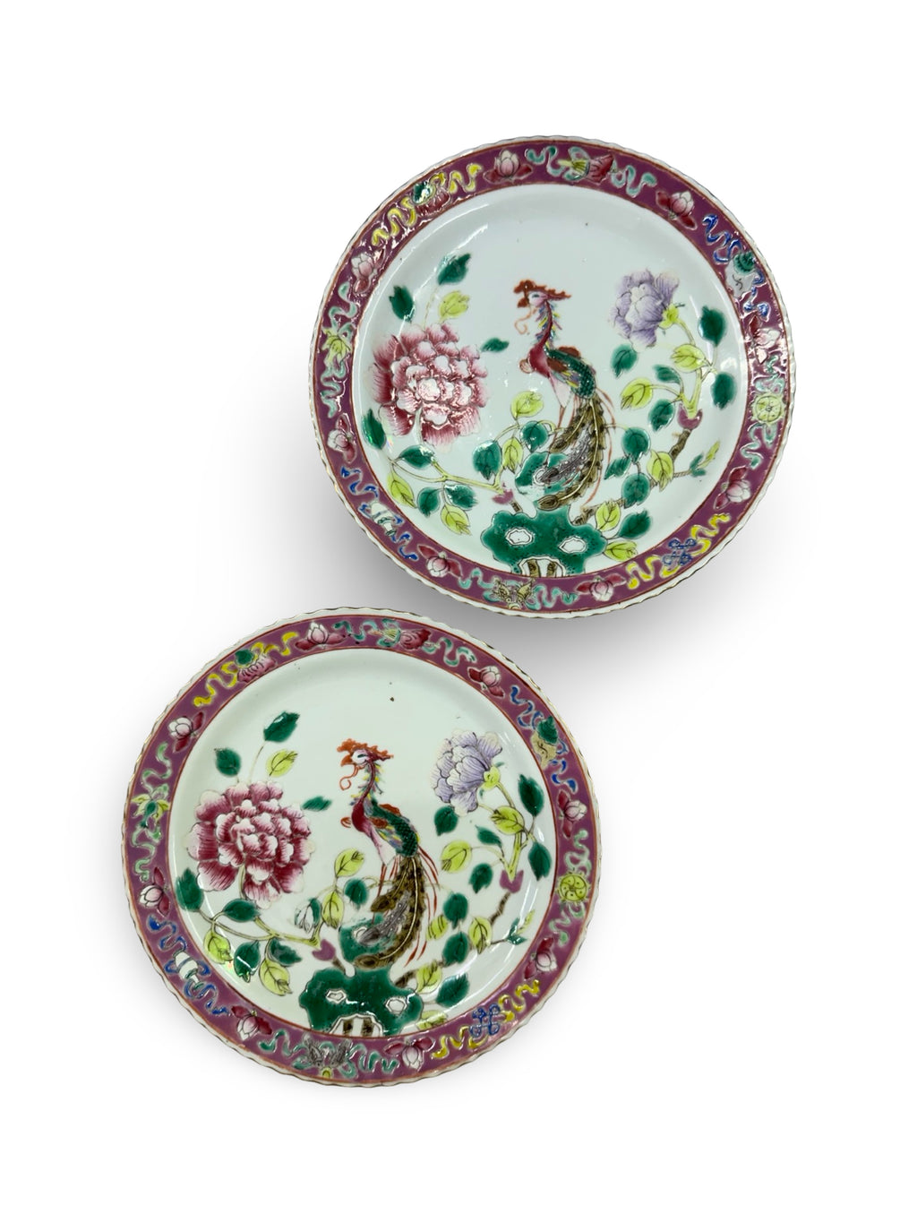 Antique Peranakan nyonya Famille Rose 7.5 inch Dish Plate– Phoenix & Peony Motif