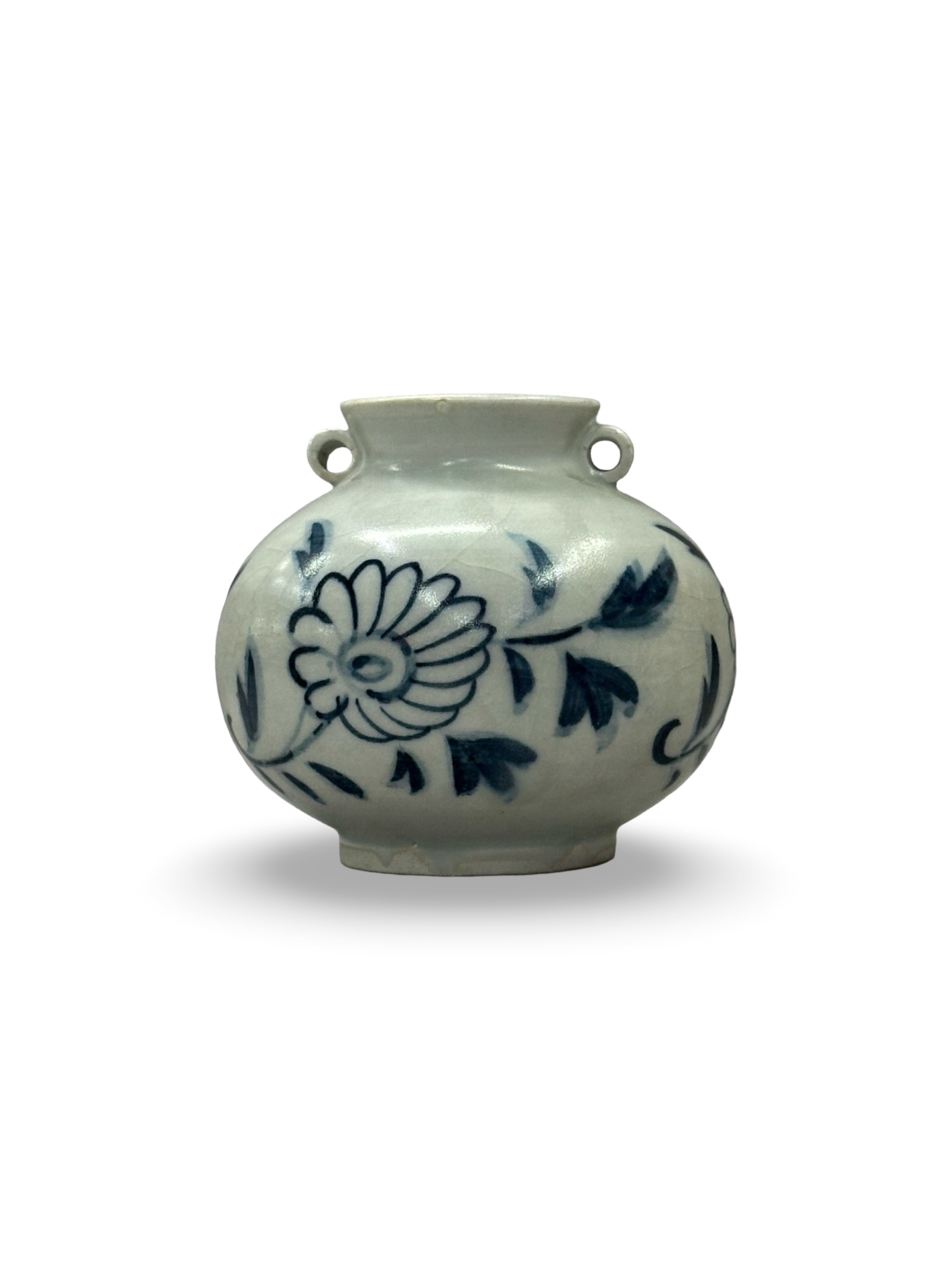 Vintage Blue and White Floral Porcelain Mini Jar with Lug Handles