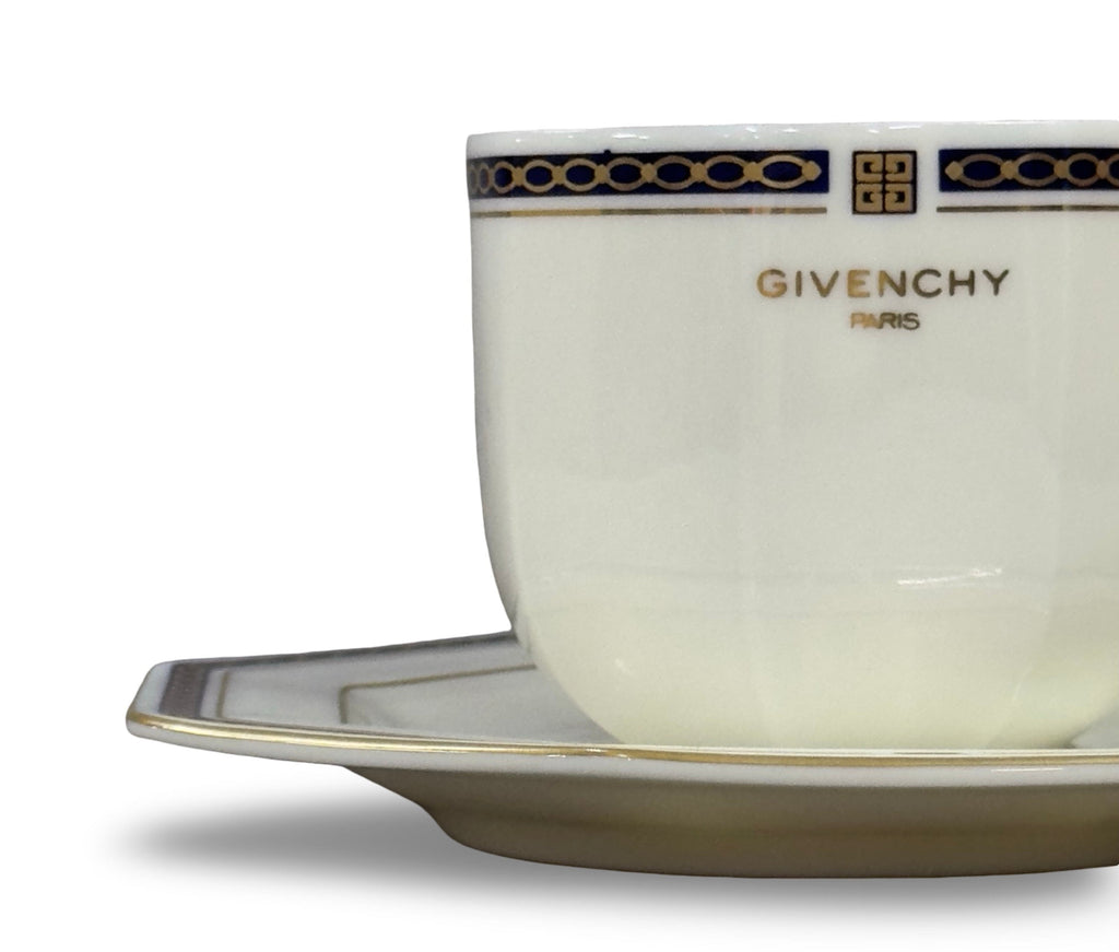Vintage Givenchy Paris octagon  Geometric Border Demitasse Set - White & Gold