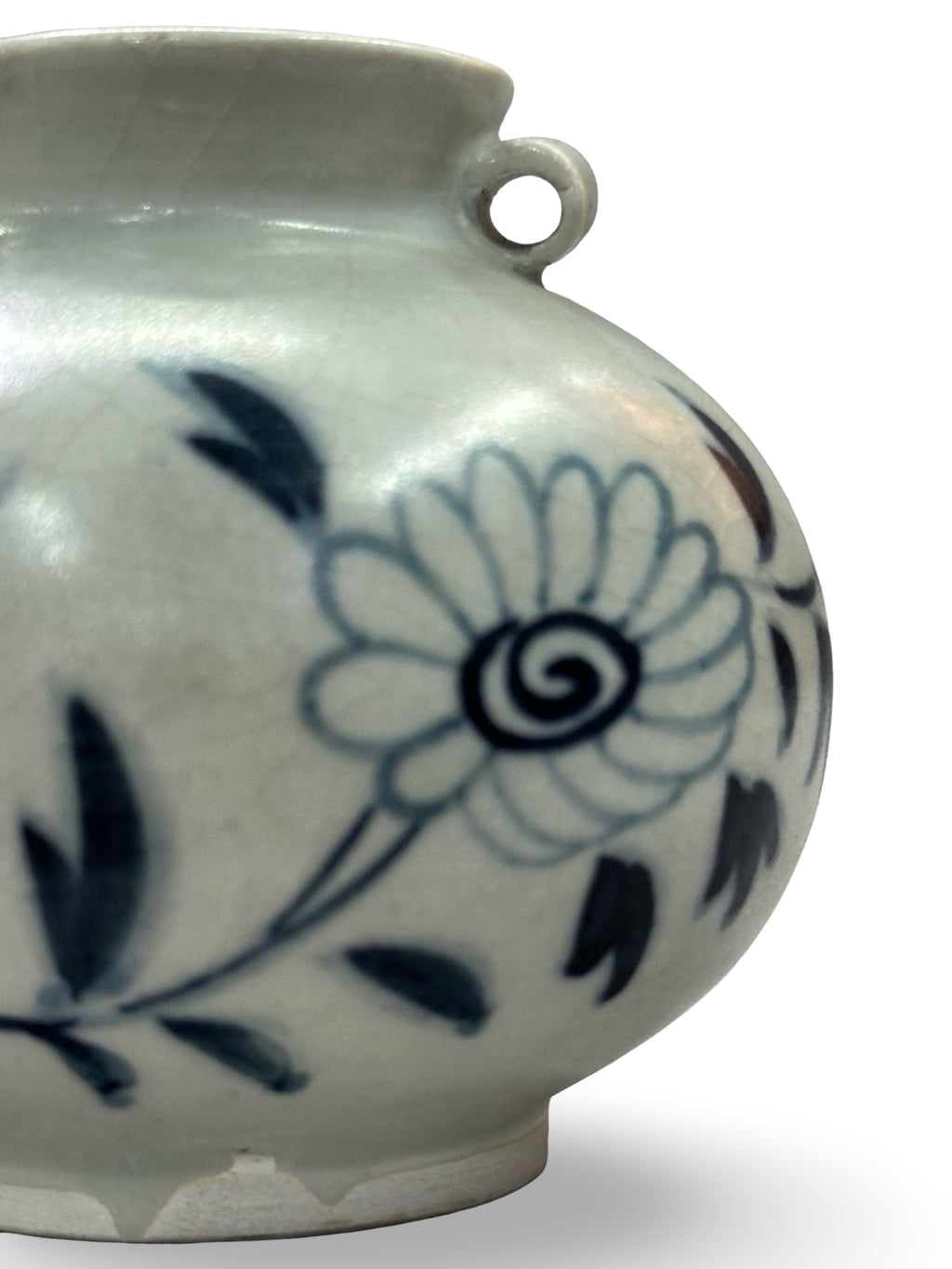 Vintage Blue and White Floral Porcelain Mini Jar with Lug Handles