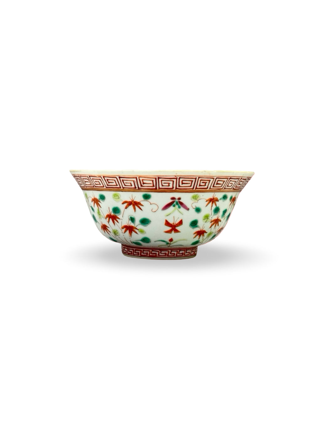 Chinese Famille Rose Porcelain Bowl, Iron Red Maple Leaves & Butterfly Pattern, Marked ( Nyonya family )