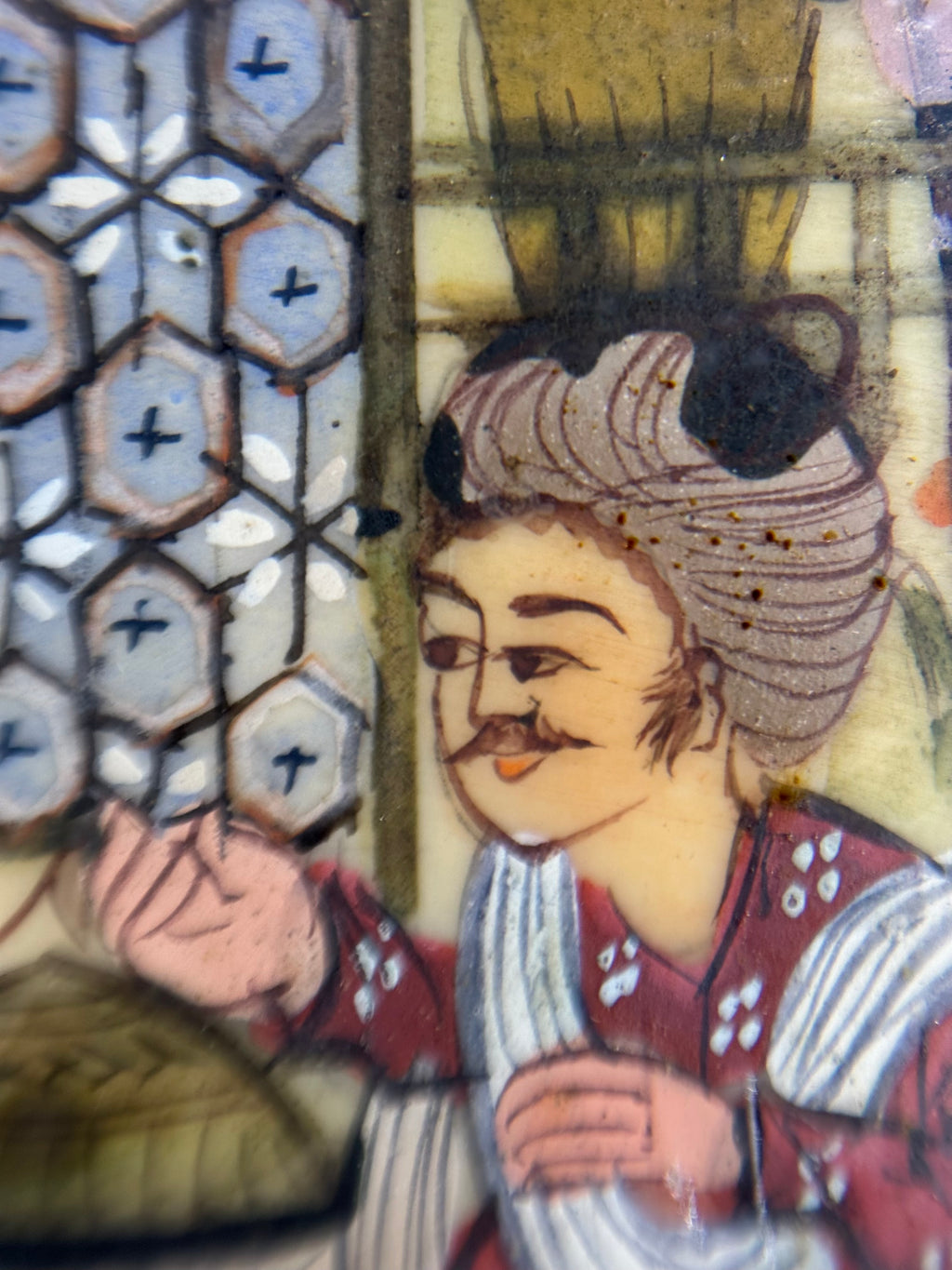 19th-century Persian miniature painting with khatamkari frame