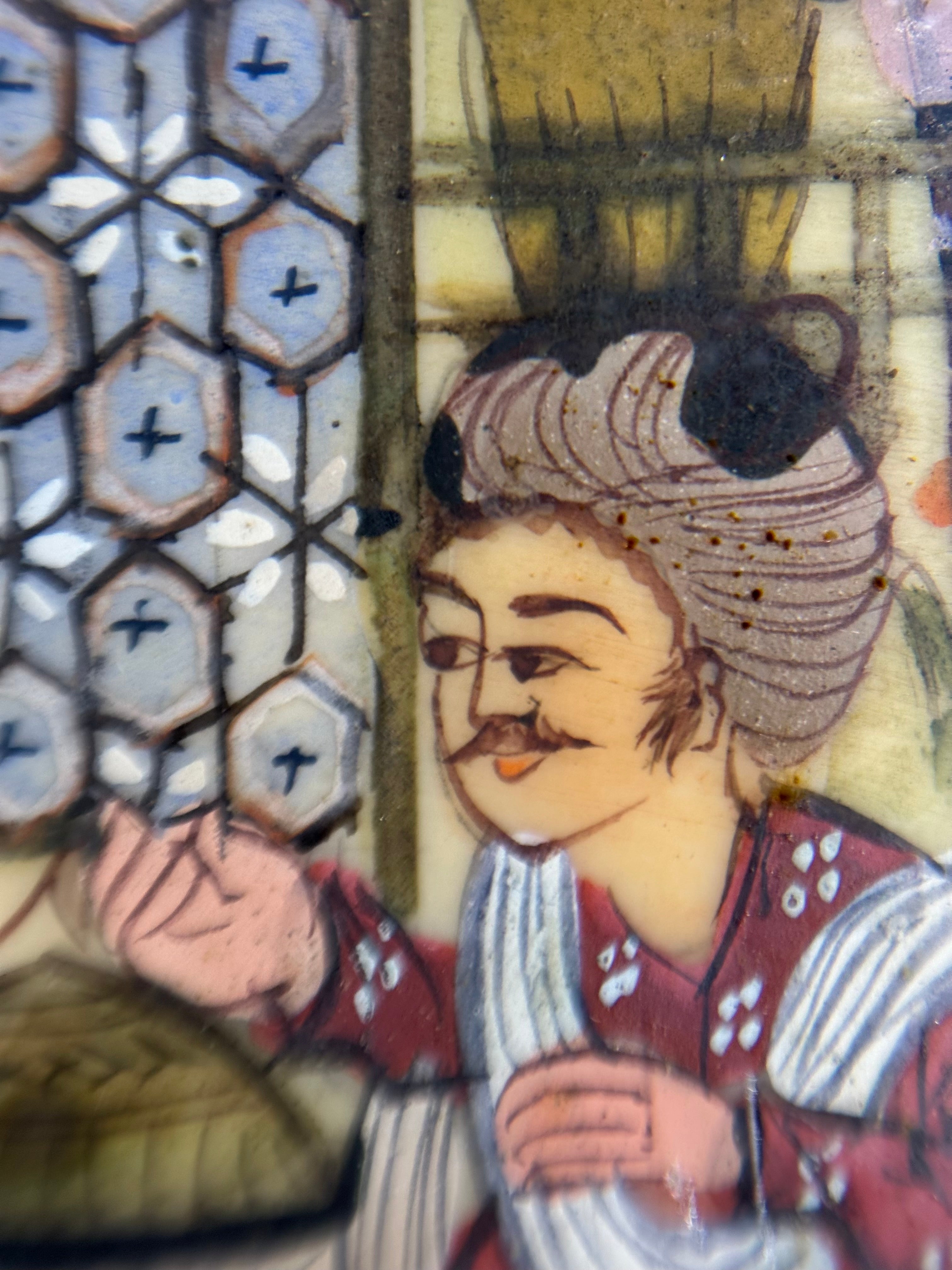 19th-century Persian miniature painting with khatamkari frame