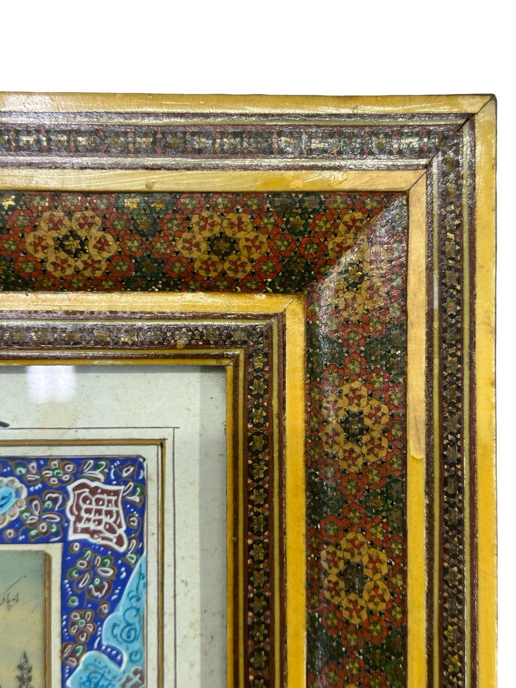 19th-century Persian miniature painting with khatamkari frame