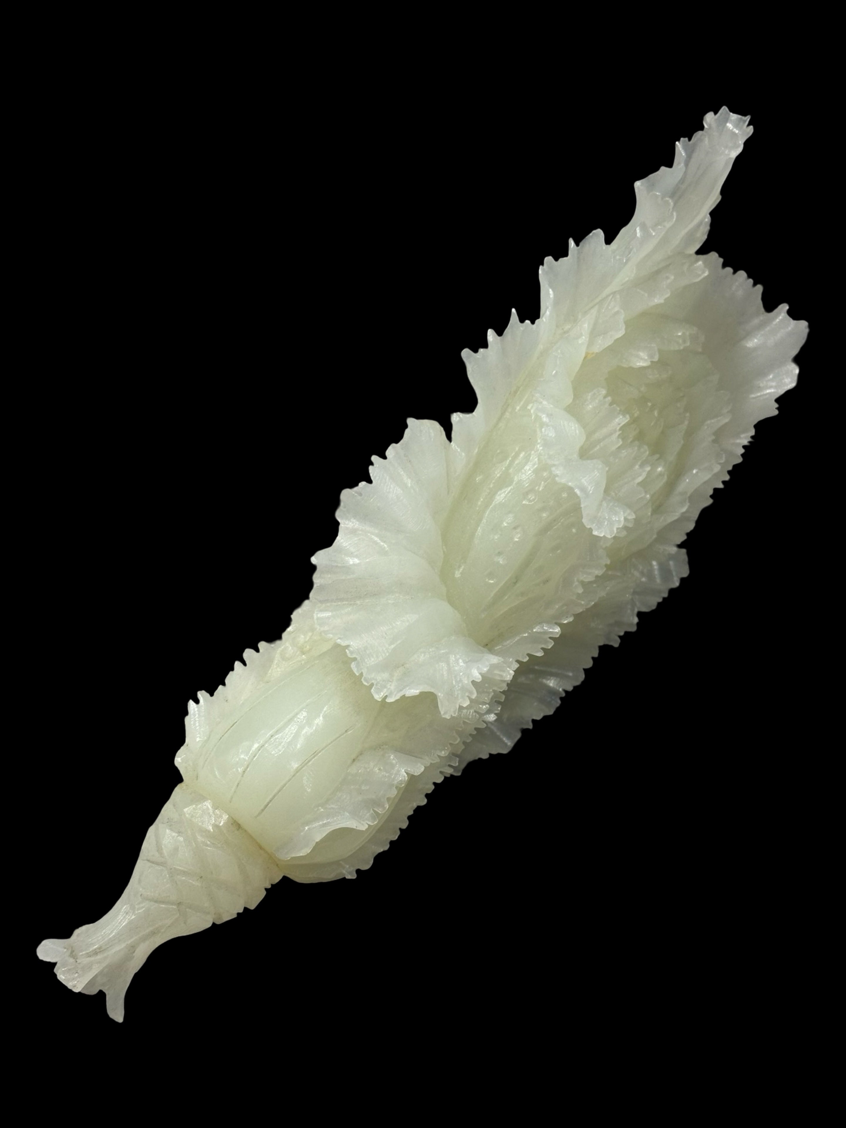 Oriental Translucent Stone Cabbage Sculpture – "Bai Cai" Prosperity Charm for Home & Office