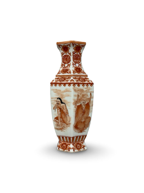 20th-century 8 monk Octagonal hand painted porcelain vase