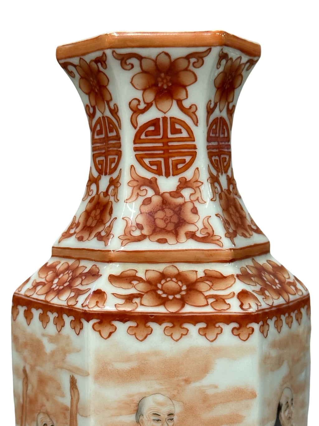 20th-century 8 monk Octagonal hand painted porcelain vase